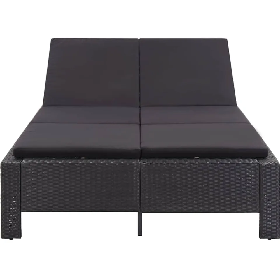 vidaXL Ligbed met kussen 2-persoons poly rattan zwart, foto 4
