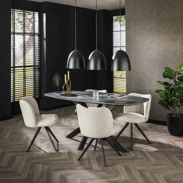 Dimehouse Eettafel Mysha Deens Ovaal Melamine 180x90 cm - Hout met melaminehars - Modern - Deens ovaal Zwart