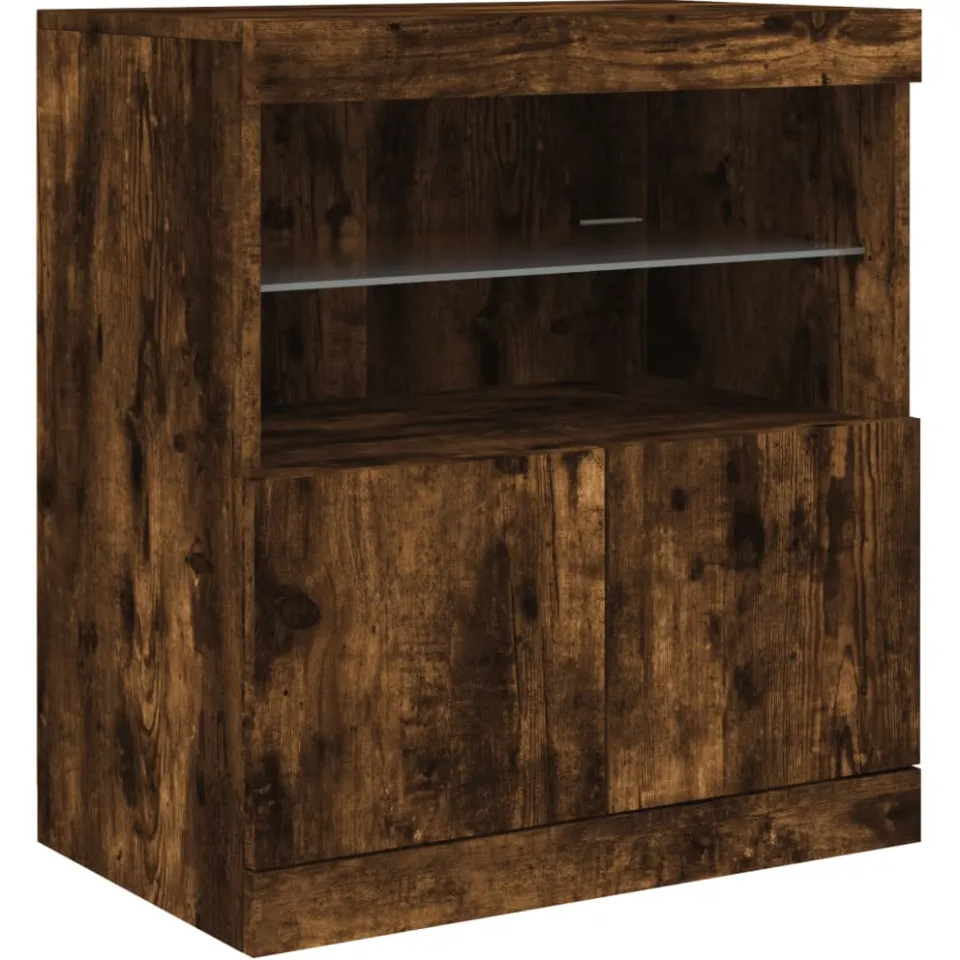vidaXL Dressoir met LED-verlichting 60x37x67 cm gerookt eikenkleurig Bruin