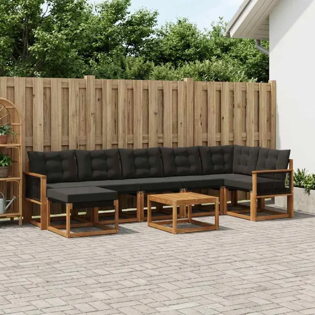 vidaXL Buiten bankenset 8 st 7-zits Naturel en Zwart