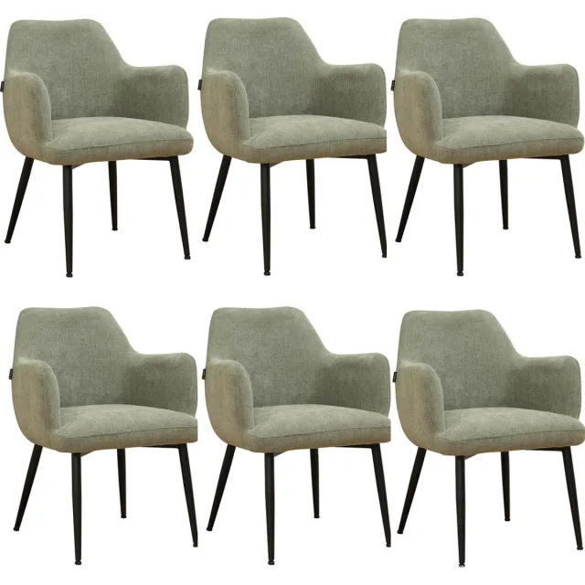 Bronx71 Scandinavische eetkamerstoel Lars groen gerecyclede stof - Eetkamerstoelen set van 6 - stoel Olive / groen