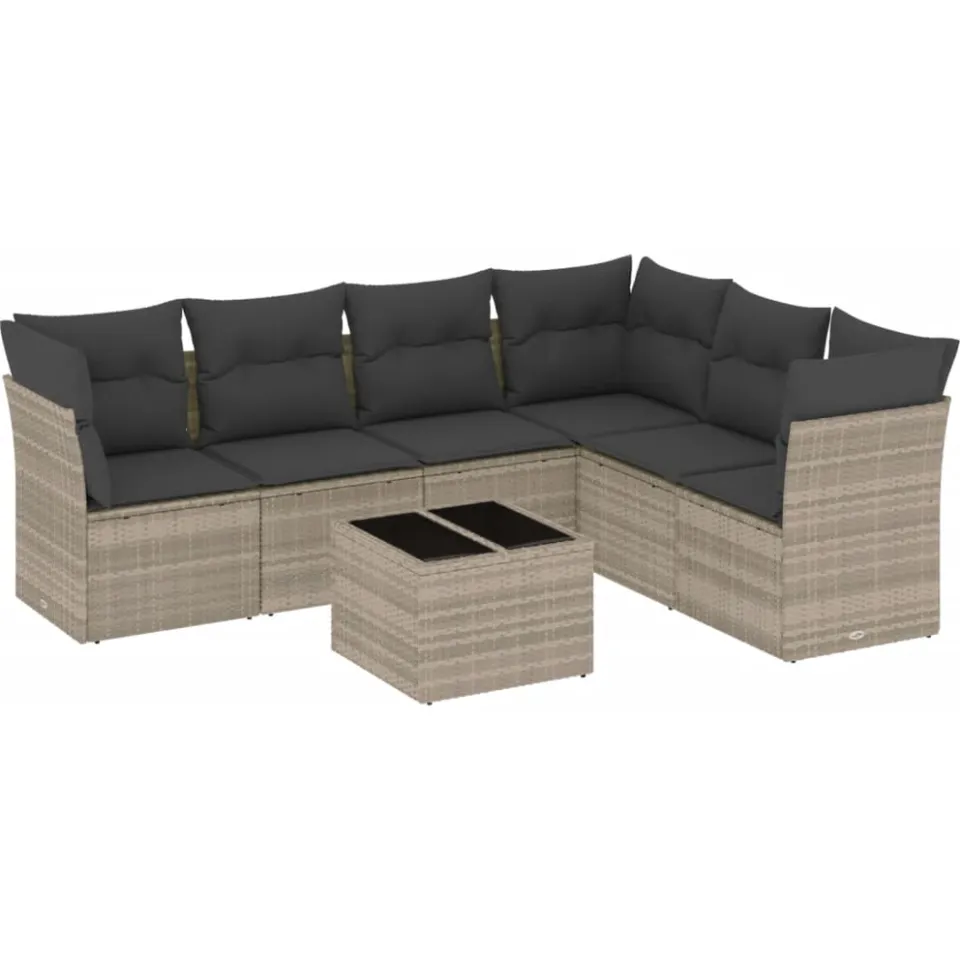 vidaXL 7-delige Loungeset met kussens poly rattan lichtgrijs grijs, foto 4