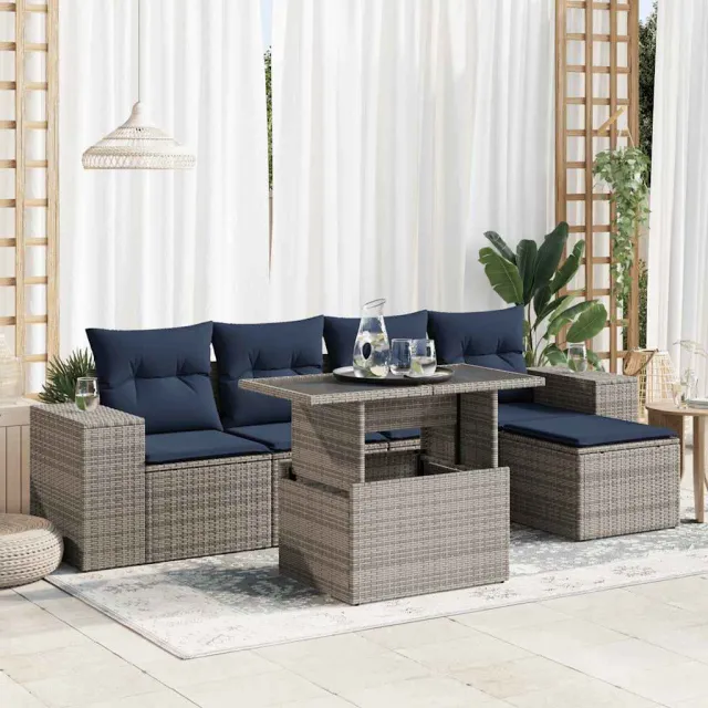 vidaXL 6-delige Loungeset met kussens poly rattan acacia grijs, foto 2