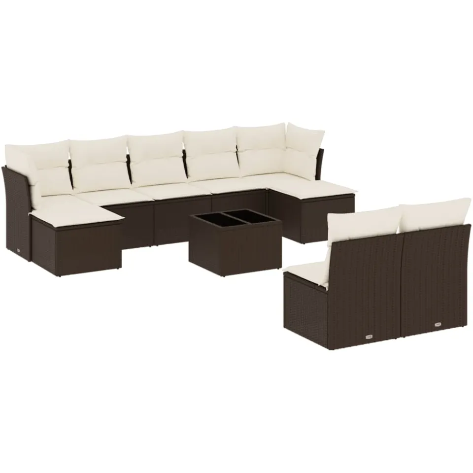 vidaXL 10-delige Loungeset met kussens poly rattan bruin