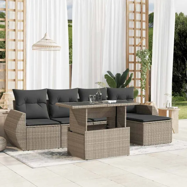 vidaXL 6-delige Loungeset met kussens poly rattan lichtgrijs grijs, foto 2