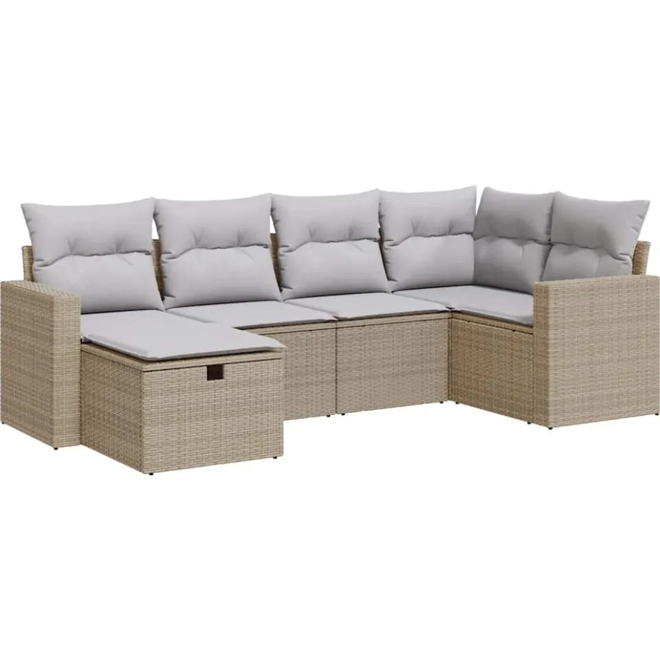vidaXL 6-delige Loungeset met kussens poly rattan beige, foto 3
