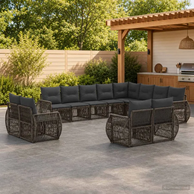 vidaXL Tuinbankenset 12 st 12-zits Grijs en Donkergrijs poly rattan, foto 2