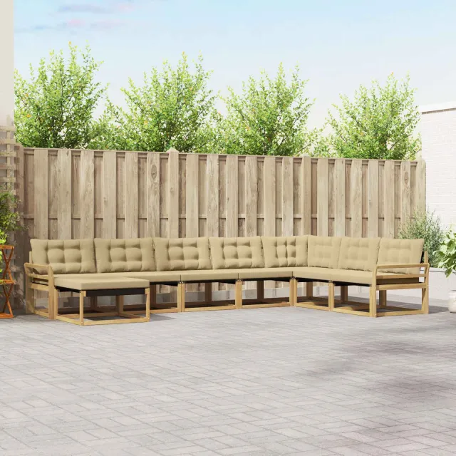 vidaXL Buiten bankenset 8 st Wit en Beige Massief Acaciahout