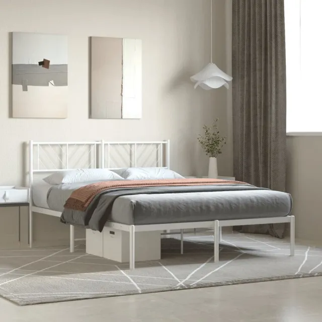 vidaXL Bedframe met hoofdbord metaal wit 120x200 cm