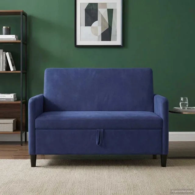vidaXL Bank met opslag 2-zits Politieblauw 122 x 78 x 87 cm Polyester