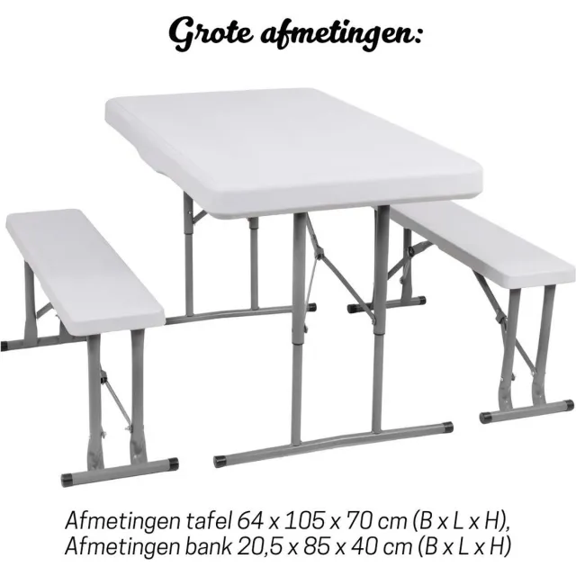Thuys Biertafel Met Banken – 3 Delige Picknick Tafel Met Bankjes – Bierbank – Wit – 64 x 105 x 70 cm – Wit