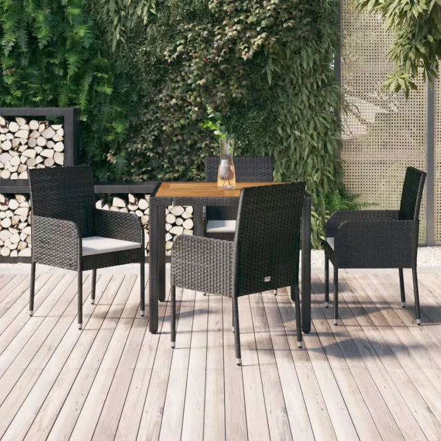 vidaXL 5-delige Tuinset met kussens poly rattan zwart, foto 2