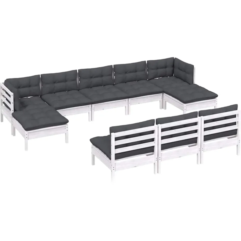 vidaXL 10-delige Loungeset met kussens grenenhout wit