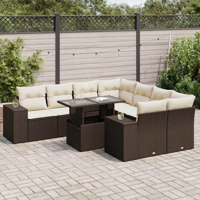 vidaXL 9-delige Loungeset met kussens poly rattan bruin, foto 2