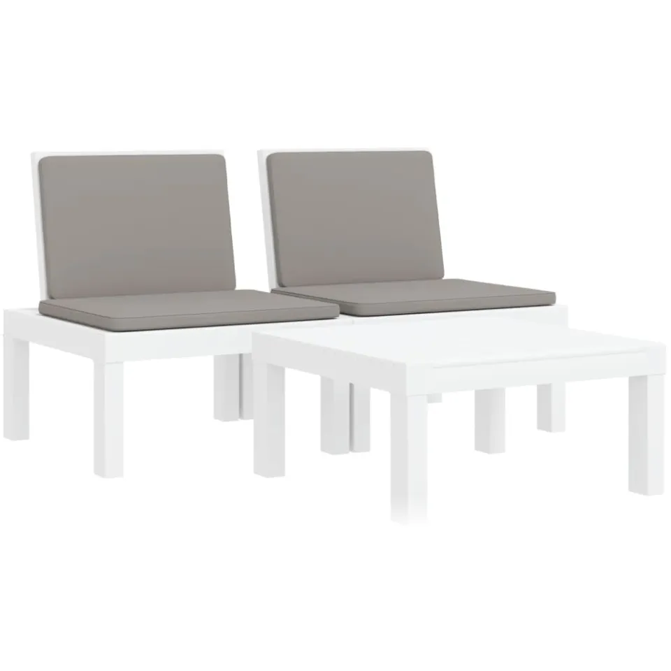 vidaXL 3-delige Loungeset met kussens PP wit, foto 3