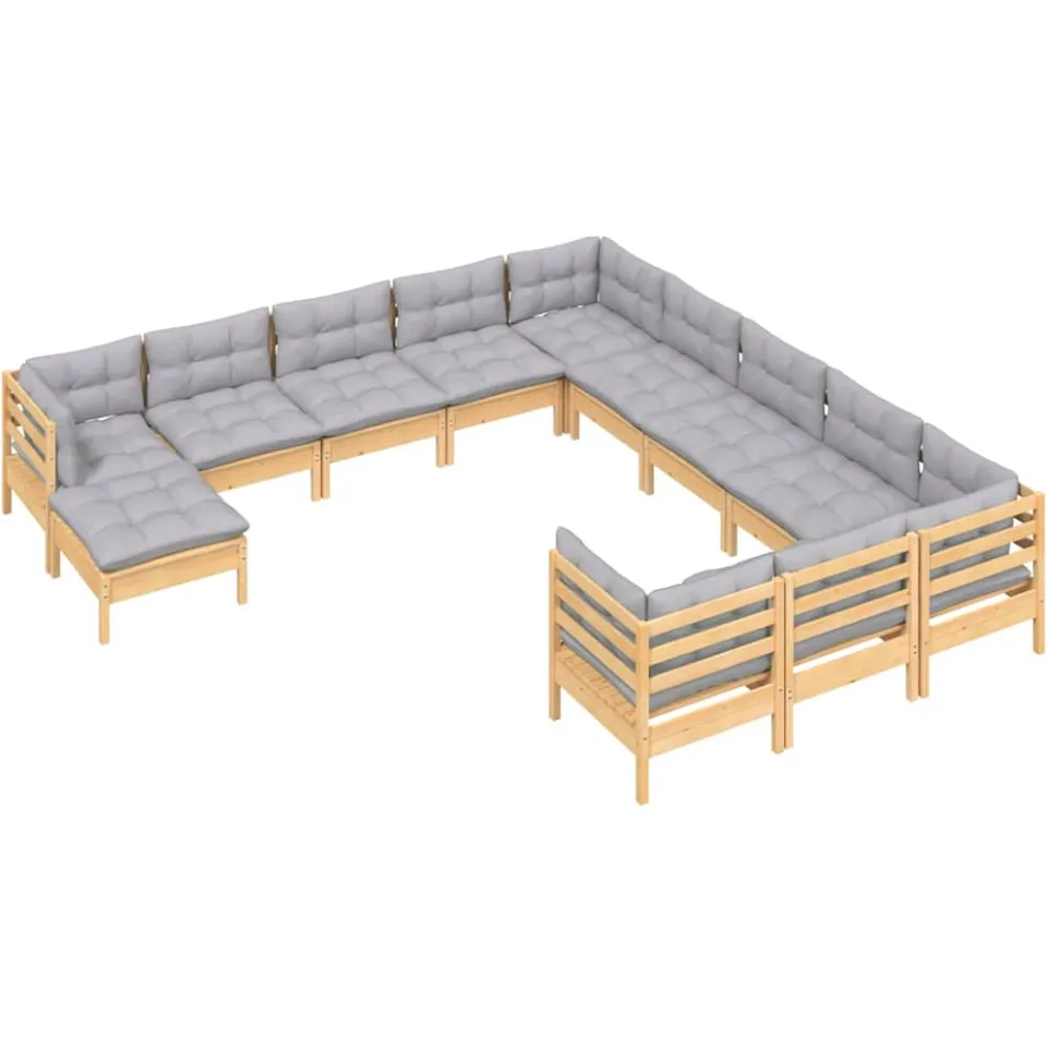 vidaXL 12-delige Loungeset met grijze kussens massief grenenhout grijs, foto 3