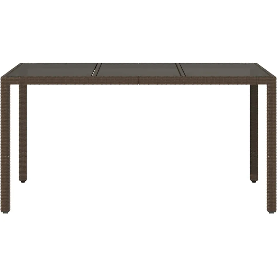 vidaXL Tuintafel met glazen blad 150x90x75 cm poly rattan bruin, foto 4