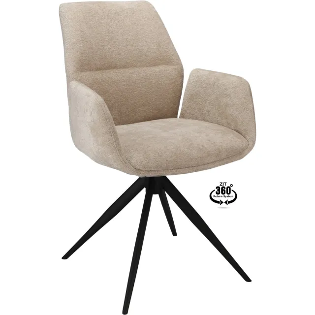 Icon Living Armstoel Waylon Stof Stella Natural Leg Black 360° Return-system Wit