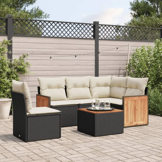 vidaXL 6-delige Loungeset met kussens poly rattan zwart, foto 2