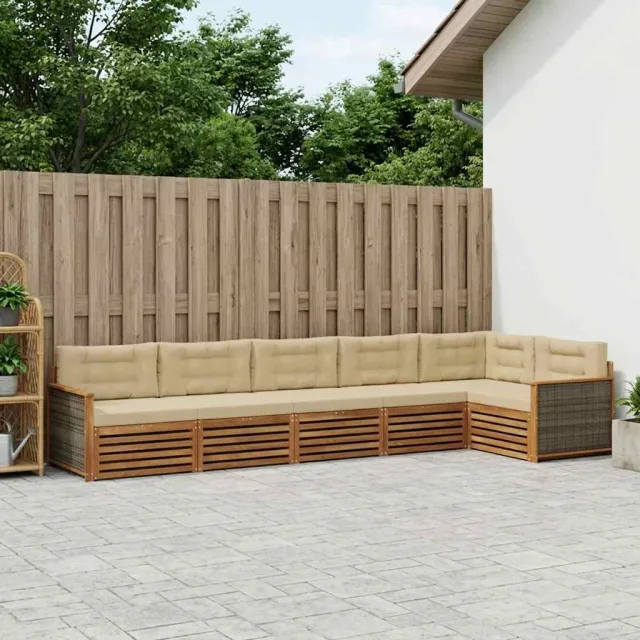 vidaXL Buiten bankenset 6 st 6-zits Natuurlijk en Beige