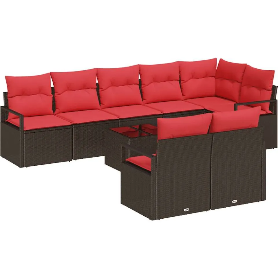 vidaXL Tuinbankenset 9 st Bruin en Rood poly rattan