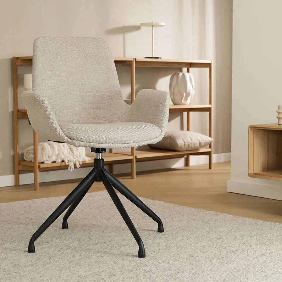 Nolon Nola-Eef draaibare eetkamerstoel beige - zwart onderstel, foto 2