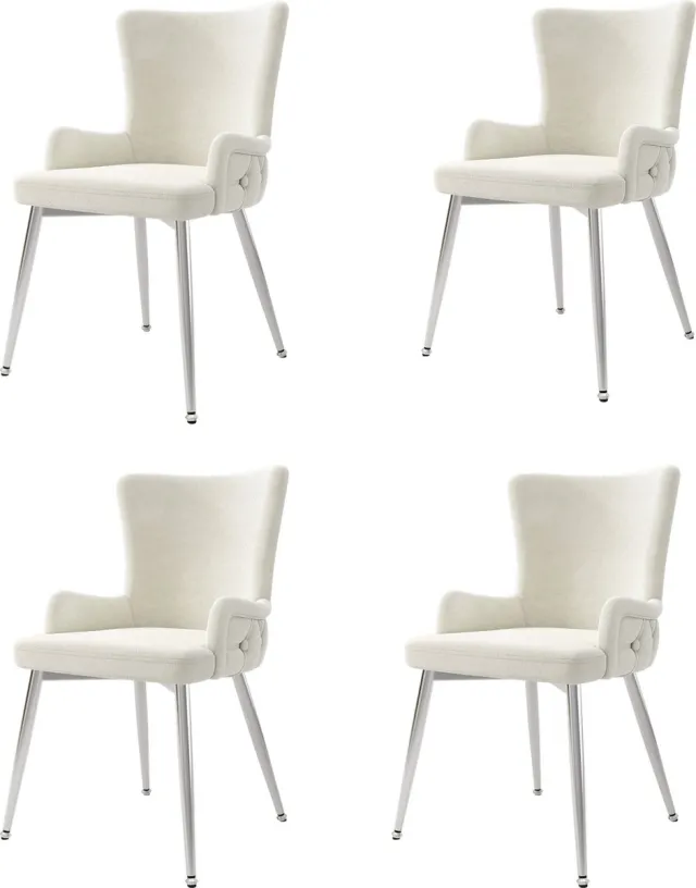 Merax 4-delige Set Luxe Velvet Eetkamerstoelen – Moderne Loungestoelen met Zilveren Metaalonderstel - Beige