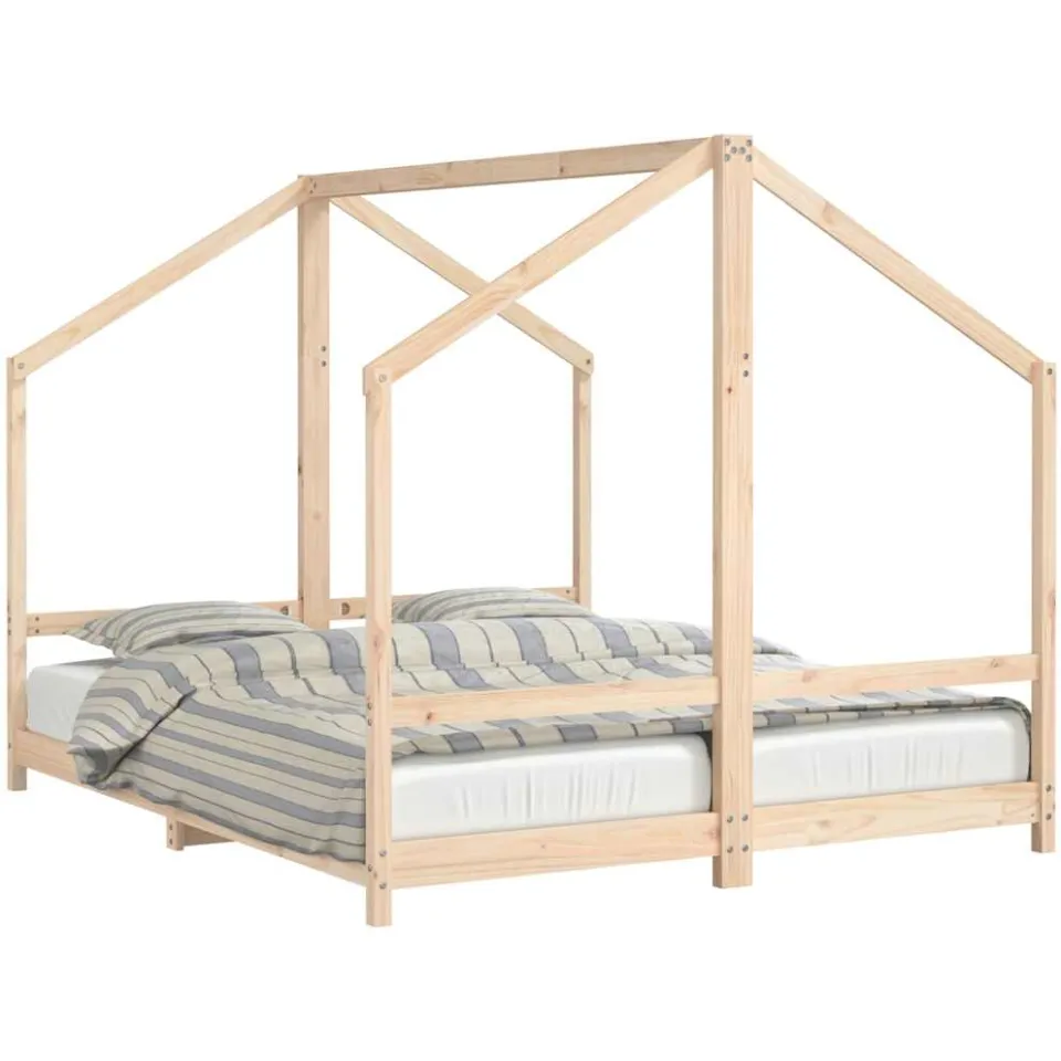 vidaXL Kinderbedframe 2x(80x200) cm massief grenenhout bruin, foto 3