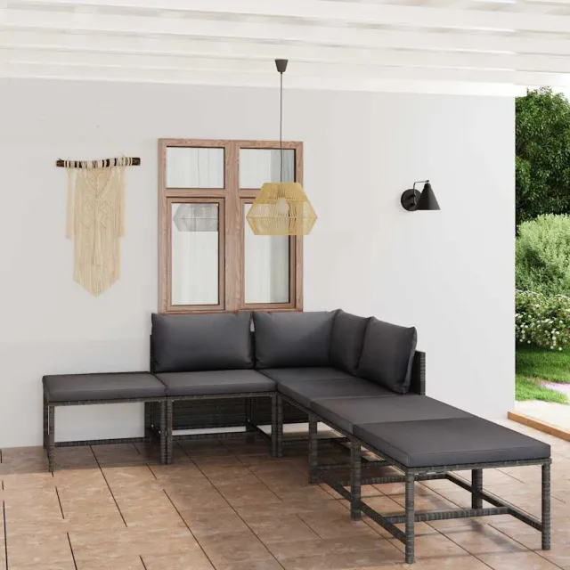 vidaXL 6-delige Loungeset met kussens poly rattan grijs, foto 2
