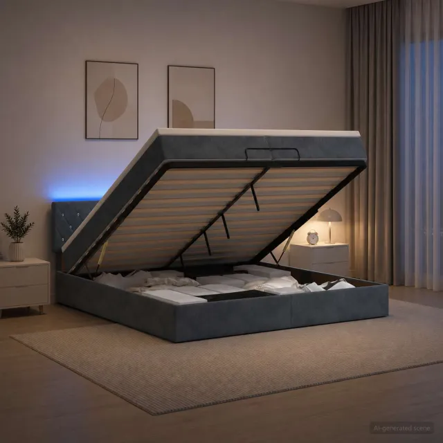 vidaXL Ottoman Bed met Matrassen en LED Donkergrijs 200 x 200 cm