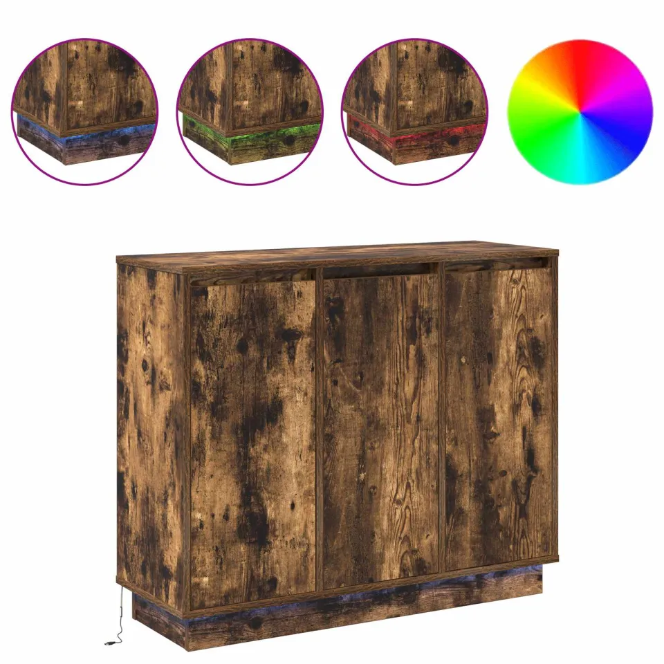 vidaXL LED Sideboard Gerookt eiken 90 x 32 x 75 cm Bewerkt hout, foto 3