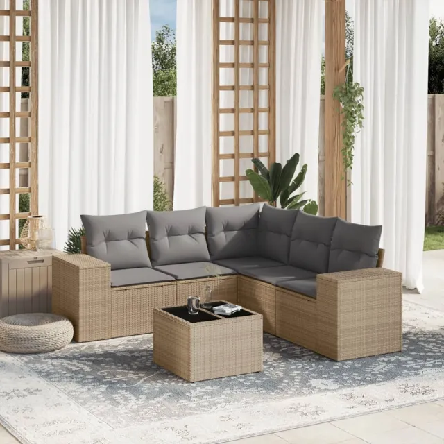 vidaXL 6-delige Loungeset met kussens poly rattan beige, foto 2