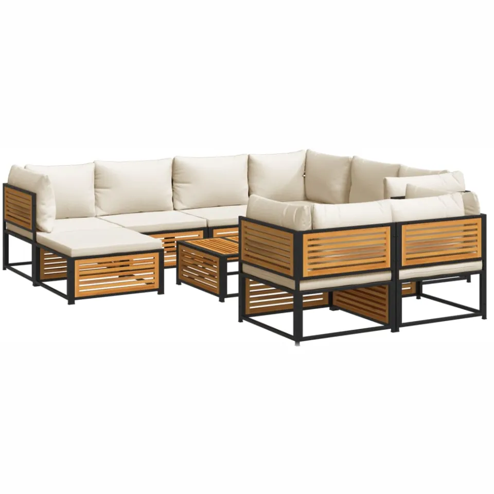 vidaXL 10-delige Loungeset met kussens massief acaciahout bruin, foto 3