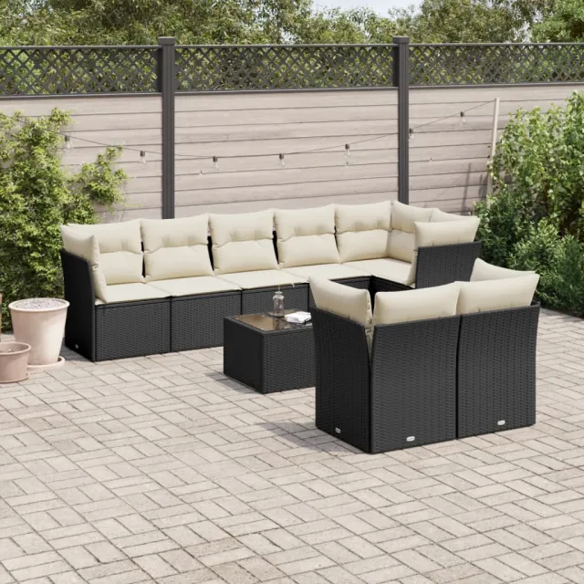 vidaXL 9-delige Loungeset met kussens poly rattan zwart, foto 2