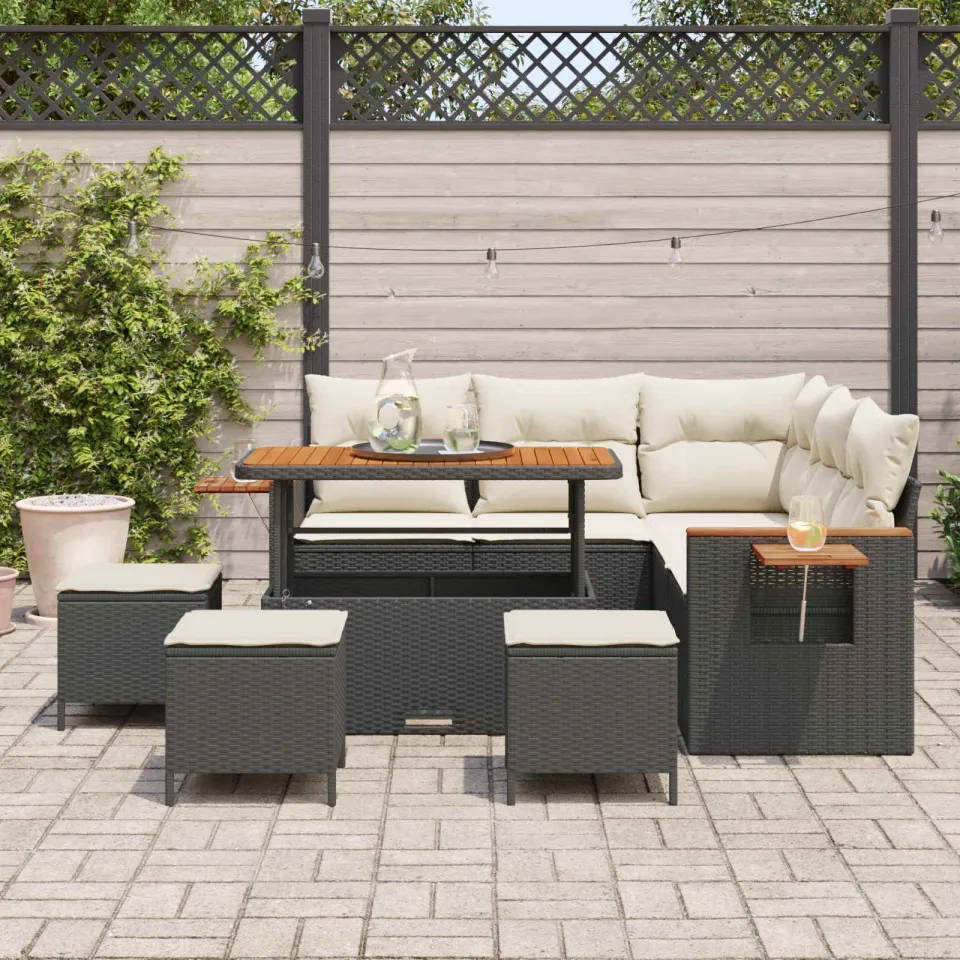 vidaXL Tuinbankenset 9 st Zwart poly rattan, foto 3