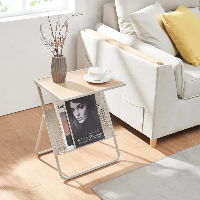 en.casa Bijzettafel Jäller met tijdschriftenrek 48x40x30 cm beige en eikenkleurig [en.casa]