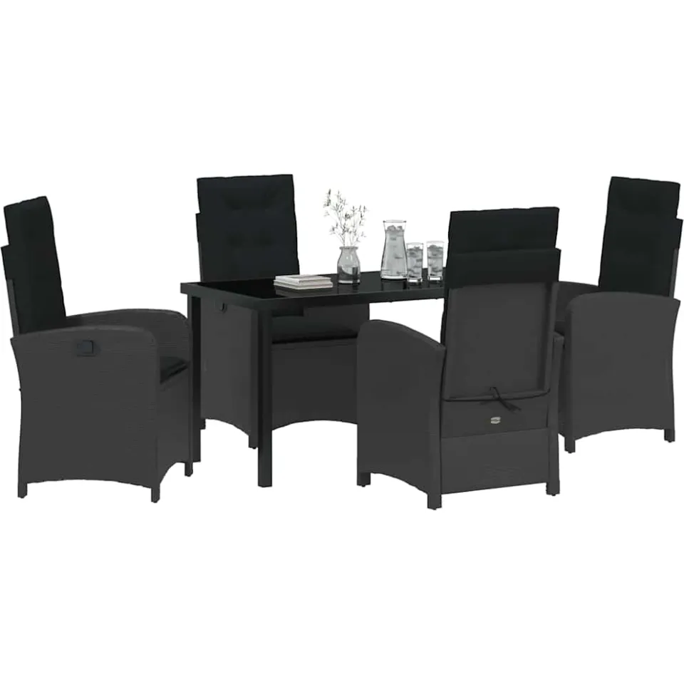 vidaXL Tuin eettafelset 5 st Zwart poly rattan
