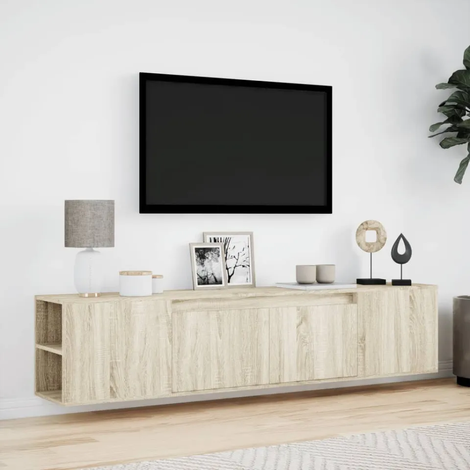 vidaXL Tv-wandmeubel met LED-verlichting 180x31x39,5 cm sonoma eiken, foto 3