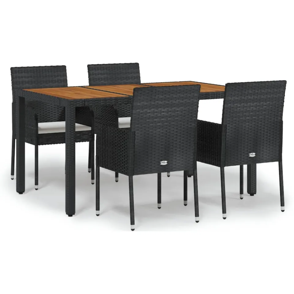vidaXL 5-delige Tuinset met kussens poly rattan zwart, foto 3