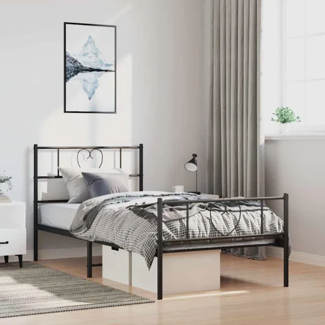 vidaXL Bedframe met hoofd- en voeteneinde metaal zwart 100x190 cm