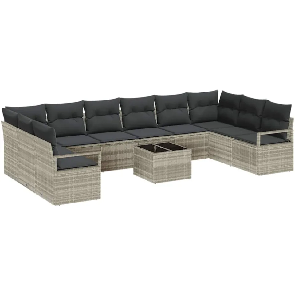 vidaXL Bankstel 11 st Lichtgrijs poly rattan