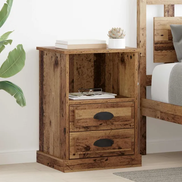 vidaXL Nachtkastje 2 st Oudhout 36 x 43 x 60 cm Bewerkt hout bruin, foto 2