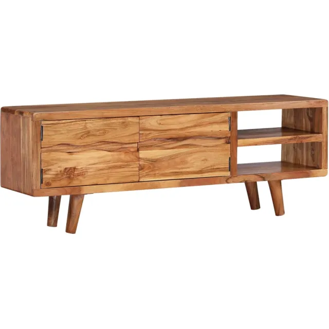 vidaXL Tv-meubel met bewerkte deuren 117x30x40 cm massief acaciahout Bruin