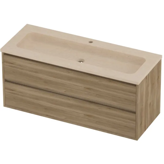 Proline Rollo Badmeubelset Hardsteen Elegant 1 Gat 2 Laden 120x46x54 cm Sand Stone Cider Oak Eiken