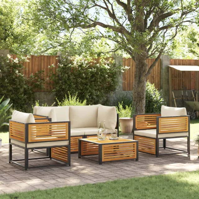vidaXL 5-delige Loungeset met kussens massief acaciahout bruin, foto 2