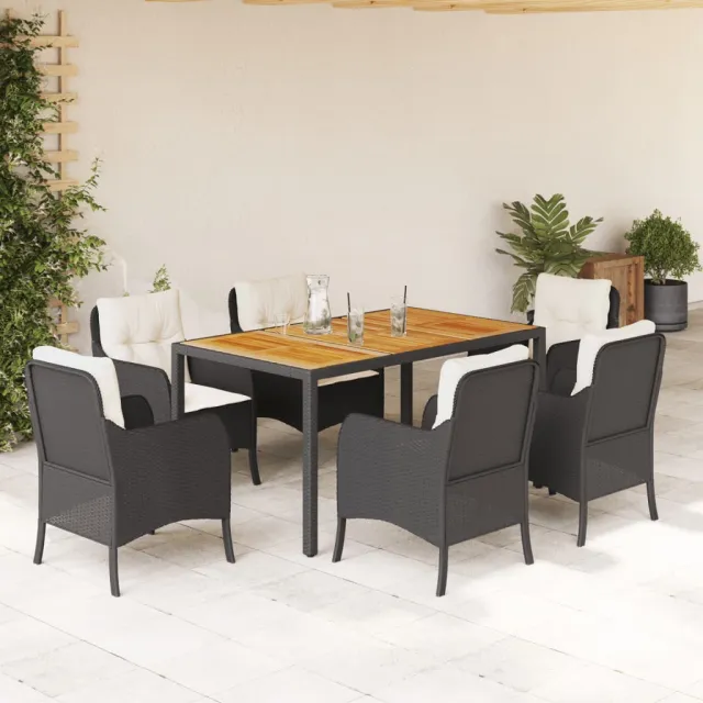 vidaXL 7-delige Tuinset met kussens poly rattan zwart, foto 2