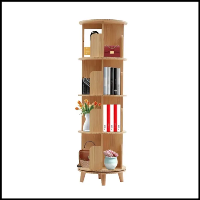 Houten Boekenplank Draaibare boekenkast 4 lagen - Boekenplank - 360 graden - Massief hout Chocolade