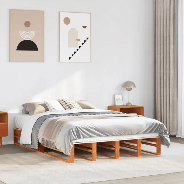 vidaXL Bedframe zonder matras massief grenenhout wasbruin 150x200 cm bruin