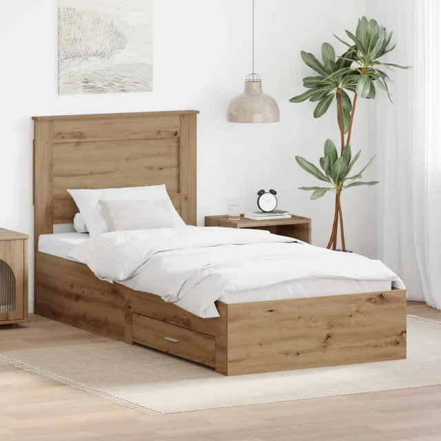 vidaXL Bedframe met lade Artisan Eiken 100 x 200 cm Bewerkt hout Bruin