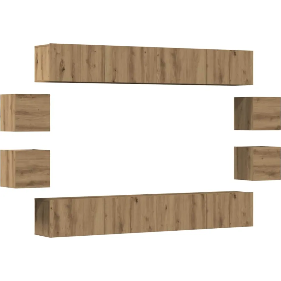 vidaXL 8-delig Tv-meubelset wandmontage bewerkt hout artisanaal eiken Bruin